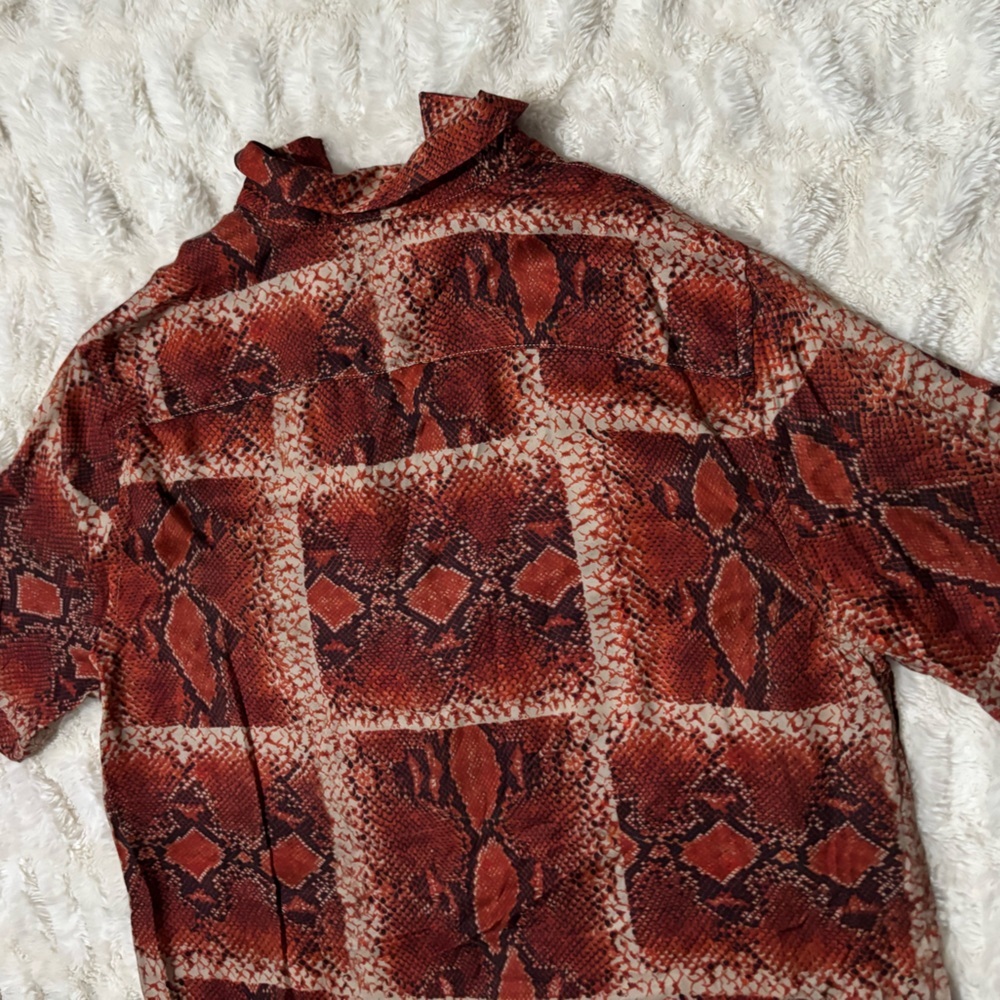 All Saints Red Snake Print Casual Button Down Shirt - Picture 9 of 15
